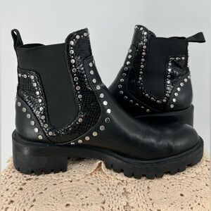 ZARA CHELSEA BOOTS IN BLACK WITH SILVER STUDS SLIPON STYLE